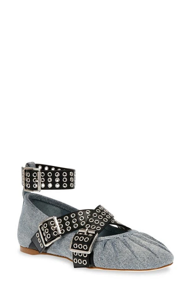 Steve Madden Bryar Ankle Strap Flat Denim Multi at Nordstrom,