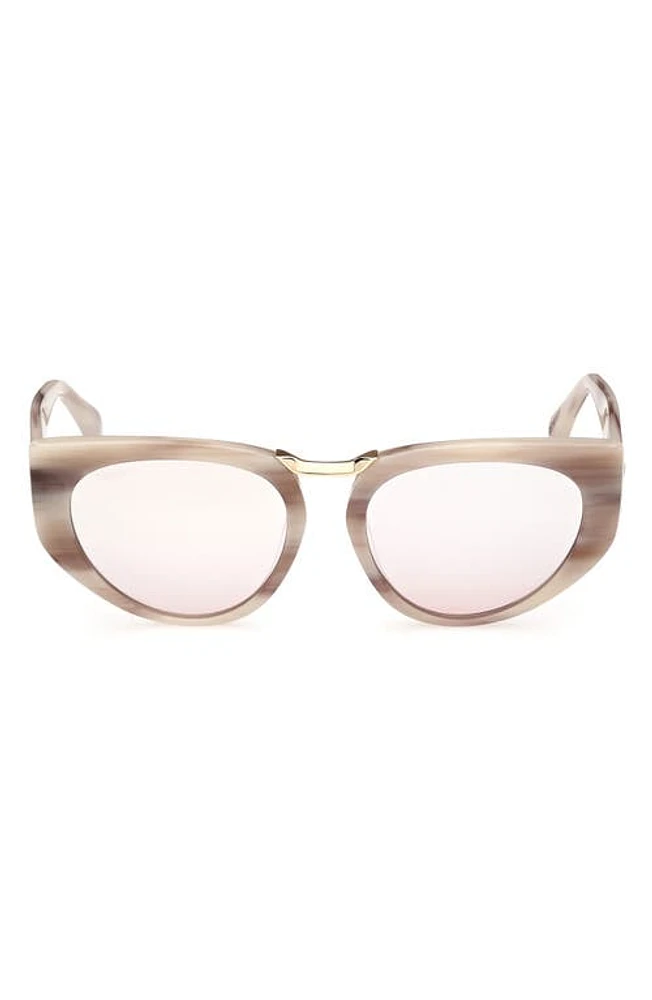 Max Mara Bridge1 54mm Cat Eye Sunglasses in Beige Horn /Brown Mirror at Nordstrom