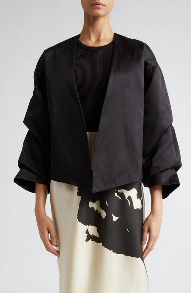 BITE Studios Crinkled Sleeve Organic Cotton & Silk Jacket Black at Nordstrom, Us