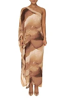 JLUXLABEL Mariel One-Shoulder Maxi Dress Brown at Nordstrom,