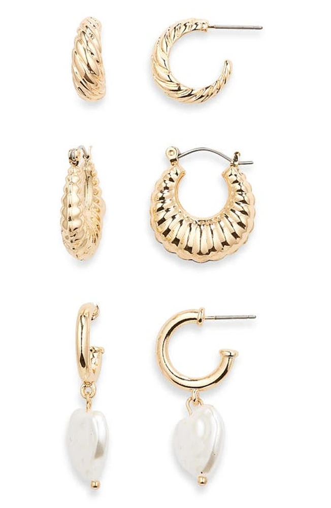 BP. 3-Pair Hoop Earring Set in Gold- White at Nordstrom