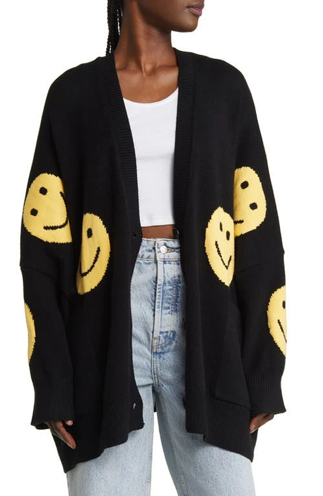 Dressed Lala Oversize Open Front Cardigan Black Smileys at Nordstrom,