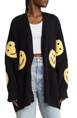 Dressed Lala Oversize Open Front Cardigan Black Smileys at Nordstrom,