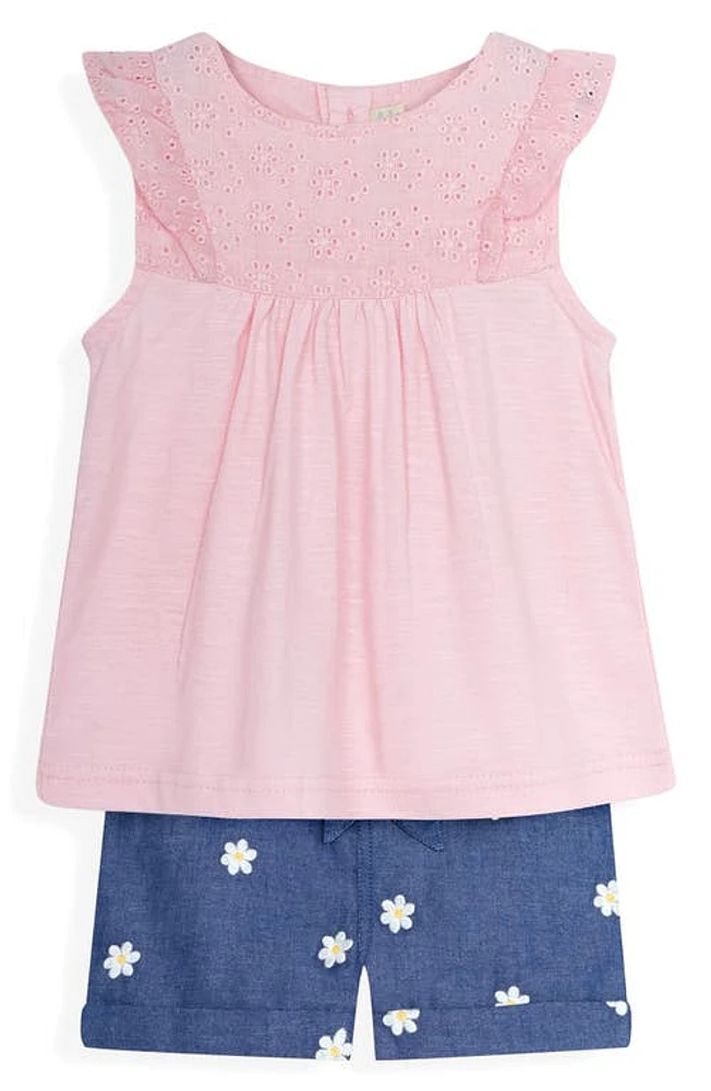 JOJO MAMAN BEBE Pretty Embroidered Top & Daisy Shorts Set Pink at Nordstrom,