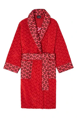 Versace Gender Inclusive La Greca Terry Cloth Bathrobe Red Tones at Nordstrom,