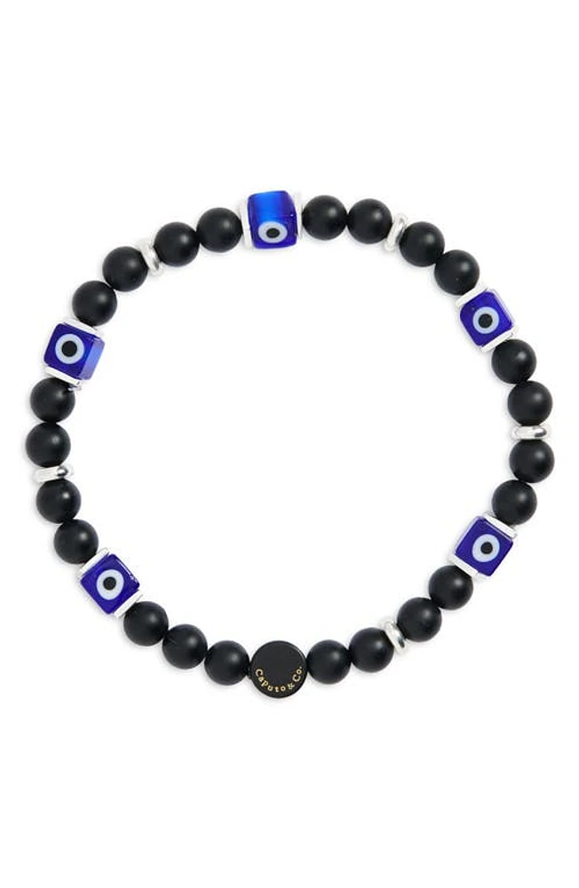 Caputo & Co. Men's Evil Eye Glass Bead Bracelet in Black Onyx at Nordstrom