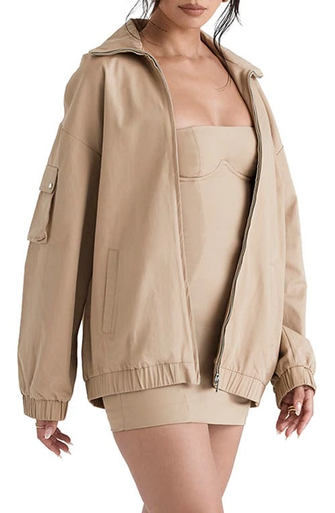 HOUSE OF CB Cami Oversize Track Jacket Taupe at Nordstrom,