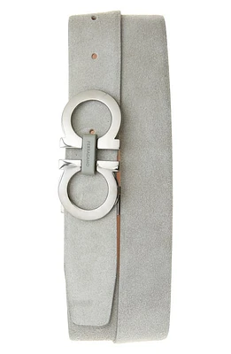 FERRAGAMO Double Gancio Suede Belt Ash Grey Naturale at Nordstrom, Eu