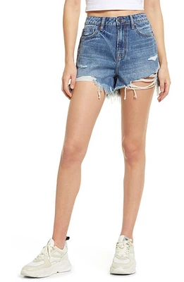 HIDDEN JEANS High Waist Distressed Cutoff Denim Shorts Dark Wash at Nordstrom,