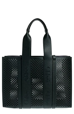 Chloé Large Woody Perforated Leather Tote in Black at Nordstrom