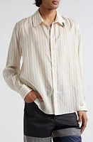 Martine Rose Classic Stripe Button-Up Shirt Yellow/White at Nordstrom,