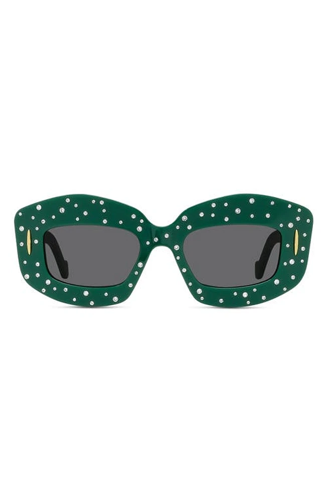 Loewe Anagram 49mm Rectangular Sunglasses in Shiny Dark Green /Smoke at Nordstrom