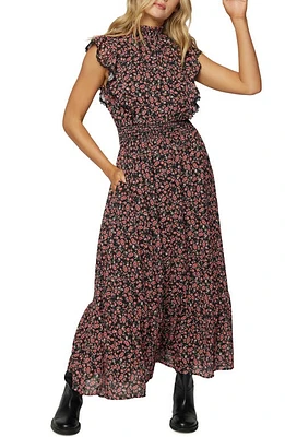 Lost + Wander Rose Garden Smocked Waist Maxi Dress in Black Pink Floral at Nordstrom, Size Small