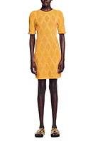 sandro Embellished Open Stitch Mini Sweater Dress in Ochre at Nordstrom, Size 0