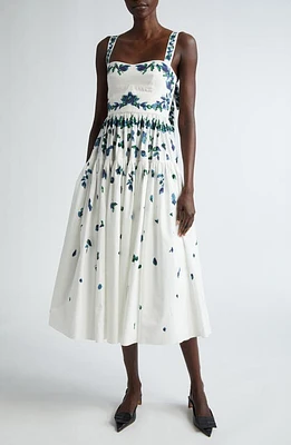 Erdem Blurred Floral Bow Strap Cotton Midi Sundress White Multi at Nordstrom, Us