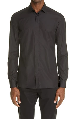 ZEGNA Cotton Poplin Button-Up Shirt in Black at Nordstrom, Size 40 Eu