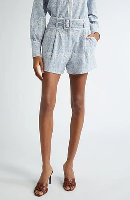 Veronica Beard Hobbes Embroidered Cotton Eyelet Shorts Blue/Ecru at Nordstrom,