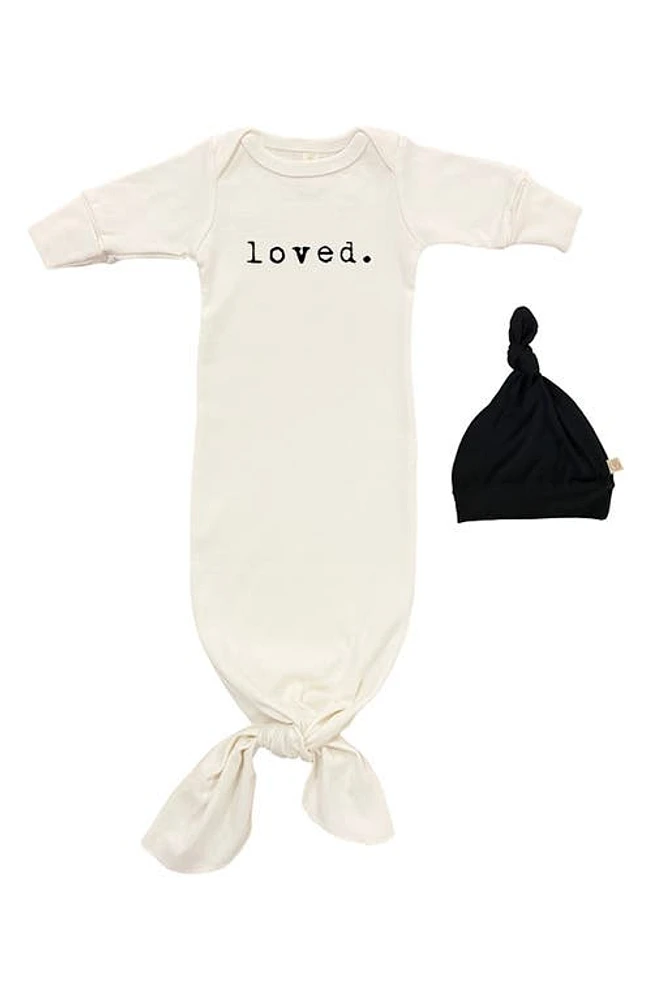 Tenth & Pine Loved Organic Cotton Tie Gown & Hat Set in Natural at Nordstrom, Size 0-3M