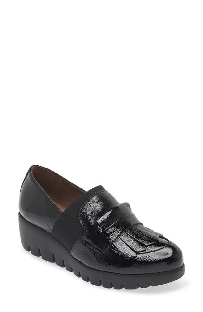 Wonders Kiltie Platform Loafer Textured Black Patent at Nordstrom,