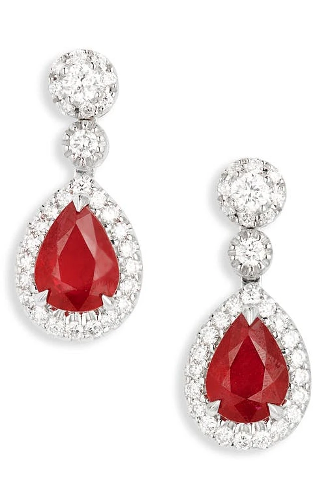 VALANI ATELIER Ruby & Pavé Diamond Drop Earrings in White Gold/Ruby/Diamond at Nordstrom