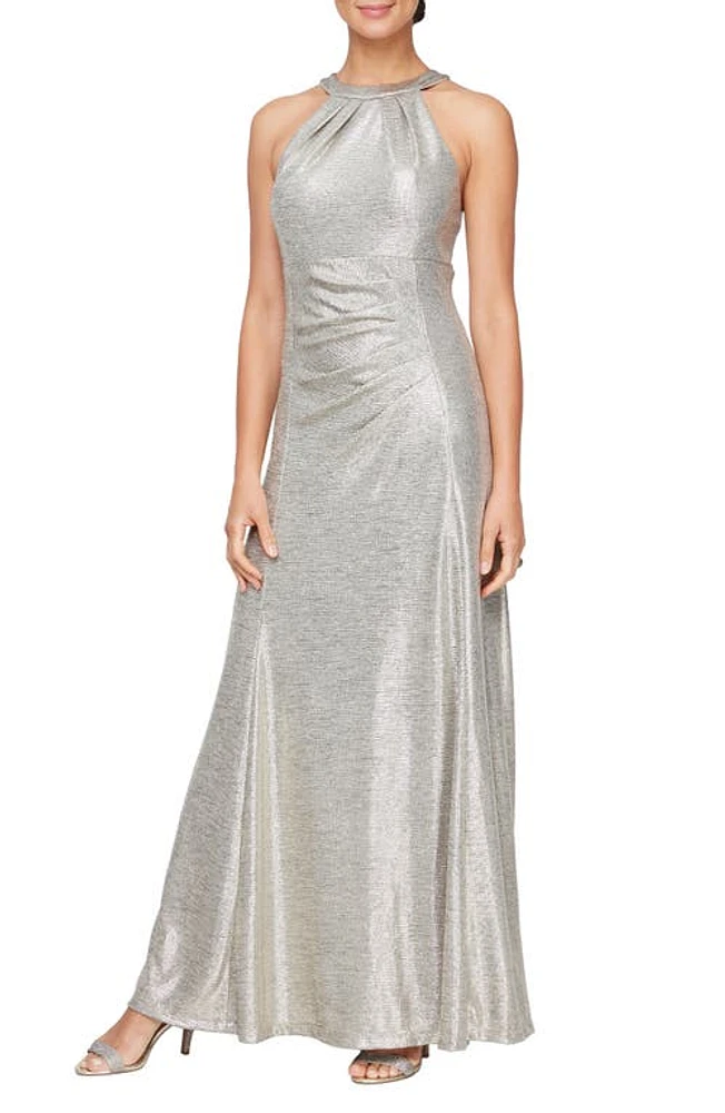 Alex Evenings Metallic Sleeveless Gown Champagne at Nordstrom,