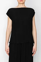 MELLODAY Boat Neck Cap Sleeve Plissé Top at Nordstrom,