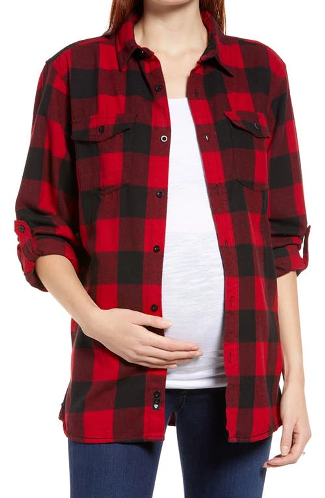 Bun Maternity Mom Motto Flannel Shirt Black And Red at Nordstrom,