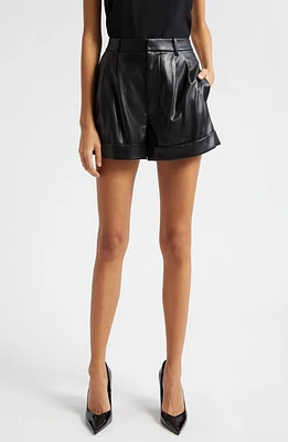 Alice + Olivia Conry Pleated Cuff Hem Faux Leather Shorts Black at Nordstrom,