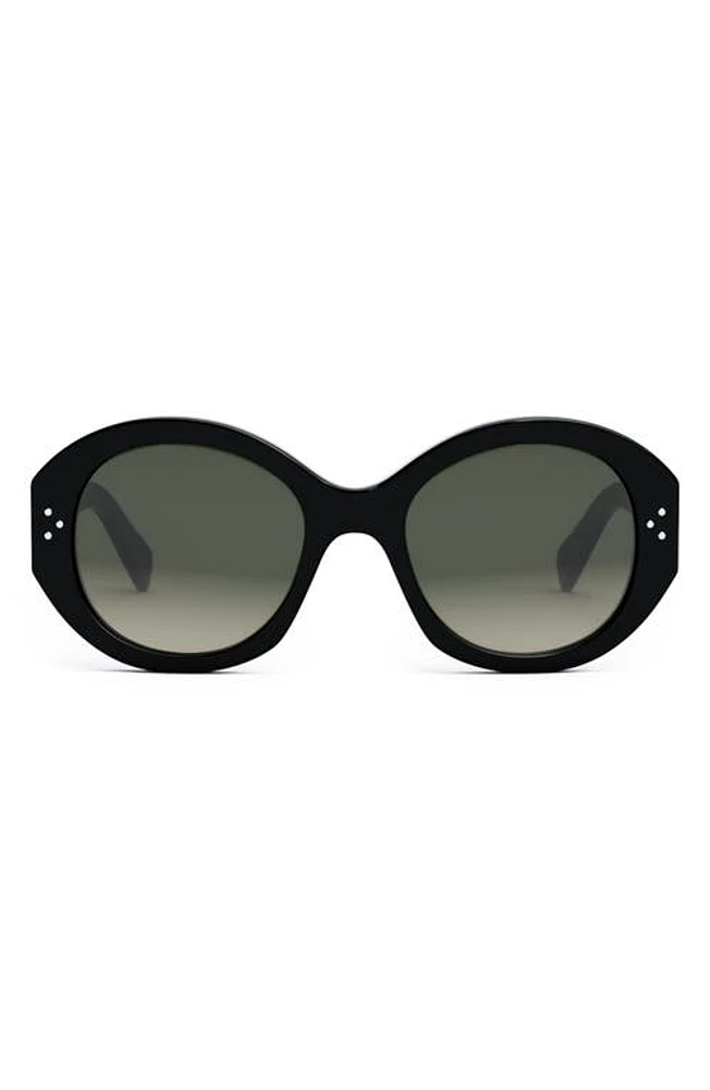 CELINE Bold 3 Dots 53mm Polarized Gradient Round Sunglasses in Shiny Black /Gradient Brown at Nordstrom