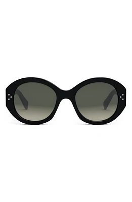 CELINE Bold 3 Dots 53mm Polarized Gradient Round Sunglasses in Shiny Black /Gradient Brown at Nordstrom