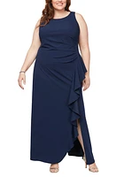 Alex Evenings Cascade Ruffle Sleeveless Gown Navy at Nordstrom,