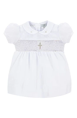 Carriage Boutique Smocked Inset Christening Gown & Bonnet Set White at Nordstrom,