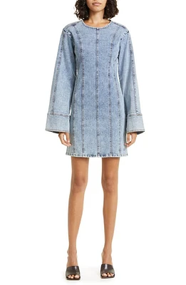 GESTUZ Janice Open Back Denim Dress in Washed Mid Blue at Nordstrom, Size 0 Us