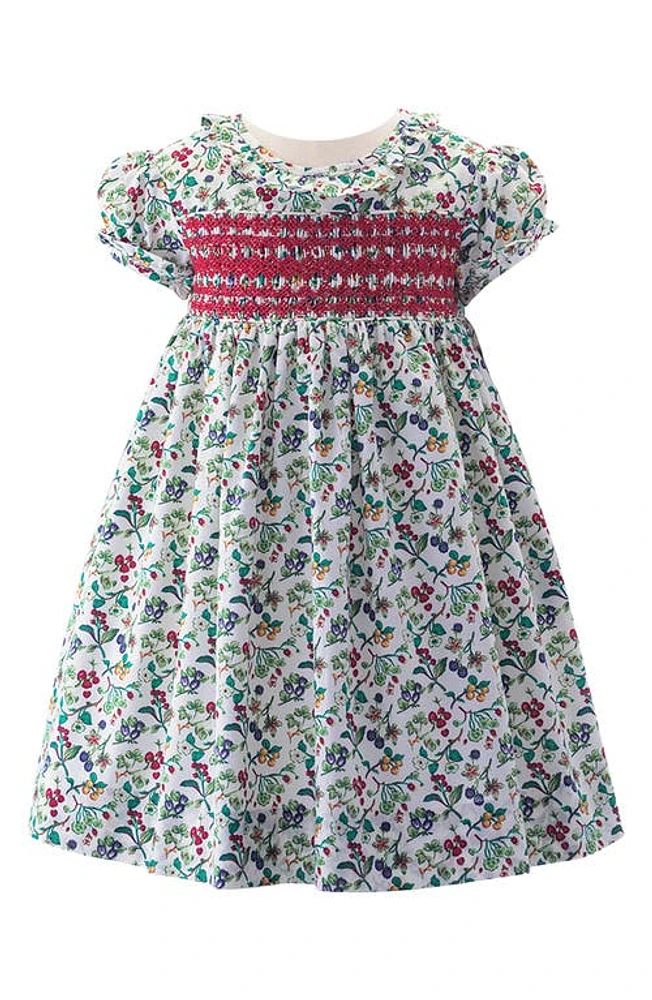 Rachel Riley Botanical Smocked Cotton Dress & Bloomers in White Floral Multi at Nordstrom, Size 6M