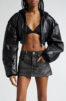 Alexander Wang Crochet Hood Leather Crop Bomber Jacket Black at Nordstrom,