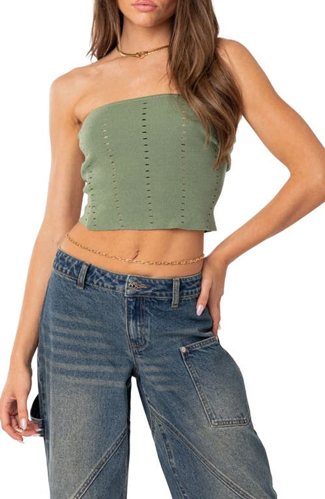 EDIKTED Reef Crop Knit Tube Top in Green at Nordstrom, Size X-Large