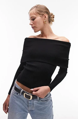 Topshop Off the Shoulder Rib Crop Top Black at Nordstrom,