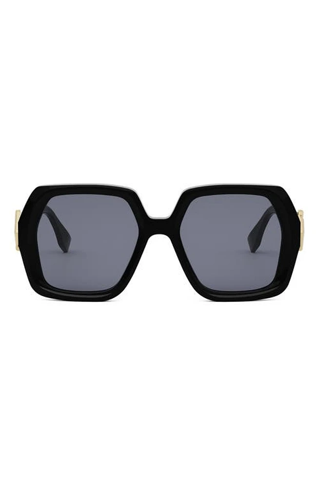 'Fendi Diamonds 51mm Square Sunglasses in Shiny Black /Blue at Nordstrom