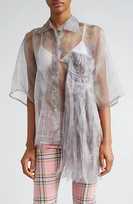 Collina Strada Veronika Molten Flowers Sheer Silk Organza Shirt at Nordstrom, Size X-Small