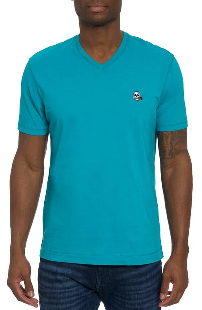 Robert Graham Eye of the Skull Short Sleeve V-Neck T-Shirt in Teal at Nordstrom, Size Small