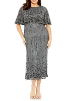 FABULOUSS BY MAC DUGGAL Beaded Popover Cocktail Midi Dress Pewter at Nordstrom,