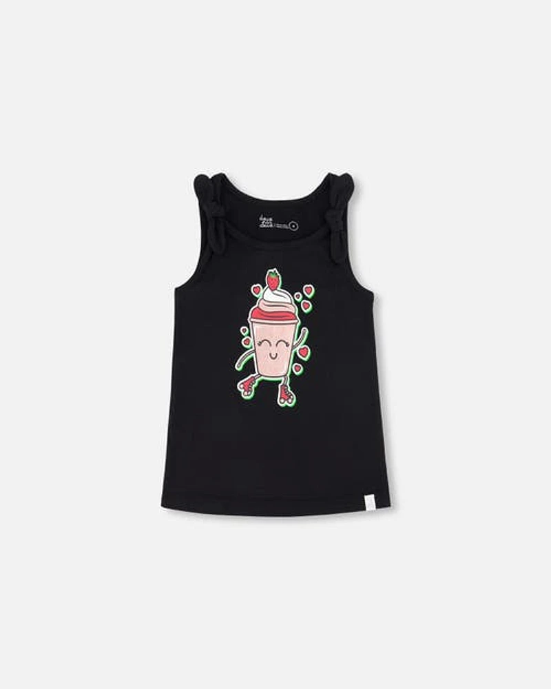 Deux Par Deux Girl's Organic Cotton Tank Top With Knot Black at Nordstrom