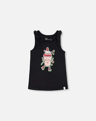 Deux Par Deux Girl's Organic Cotton Tank Top With Knot Black at Nordstrom