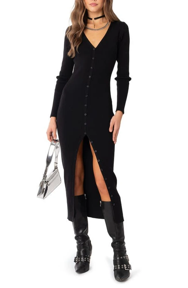 EDIKTED Jazlyn Long Sleeve Rib Sweater Dress Black at Nordstrom,