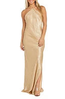 Morgan & Co. Shimmer Halter Gown Gold at Nordstrom,