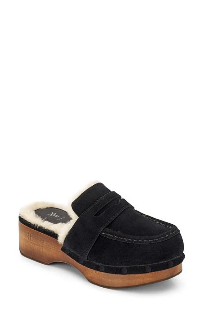 Frye Melody Genuine Shearling Lined Platform Clog in Black - Silky Suede Leather at Nordstrom, Size 8