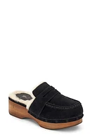 Frye Melody Genuine Shearling Lined Platform Clog in Black - Silky Suede Leather at Nordstrom, Size 8