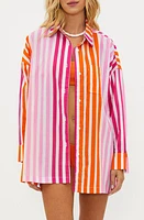 Beach Riot Alexa Stripe Long Sleeve Cover-Up Shirt in Sunset Stripes at Nordstrom, Size X-Large