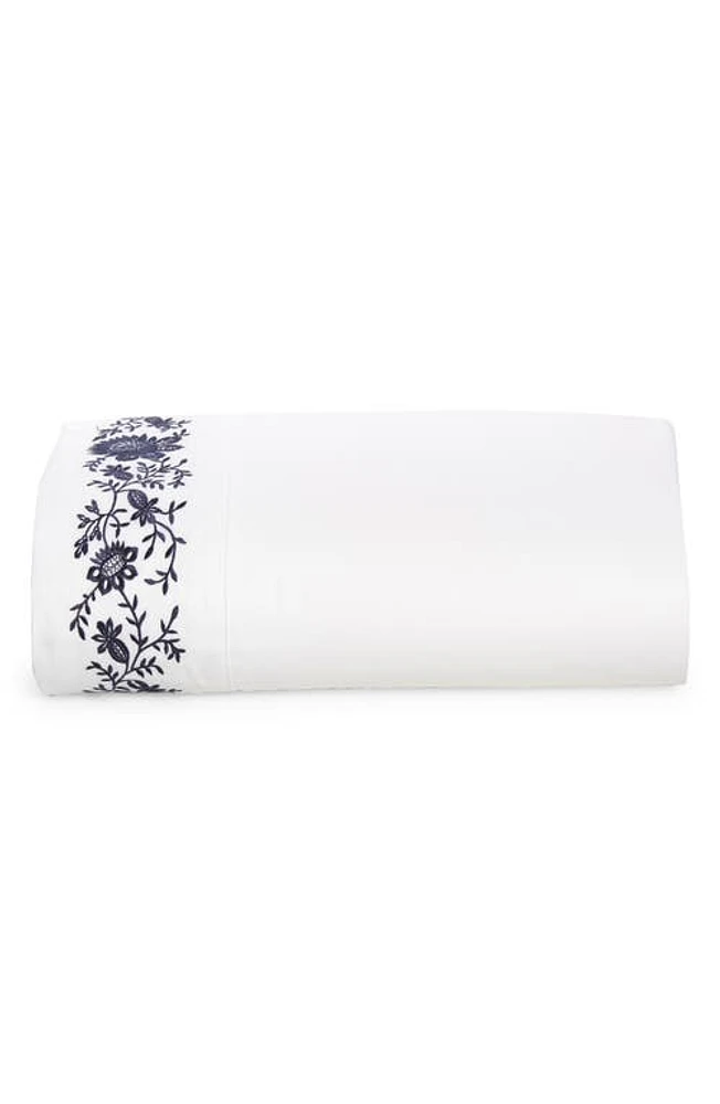 Ralph Lauren Eloise Embroidered 624 Thread Count Organic Cotton Flat Sheet in Polo Navy at Nordstrom