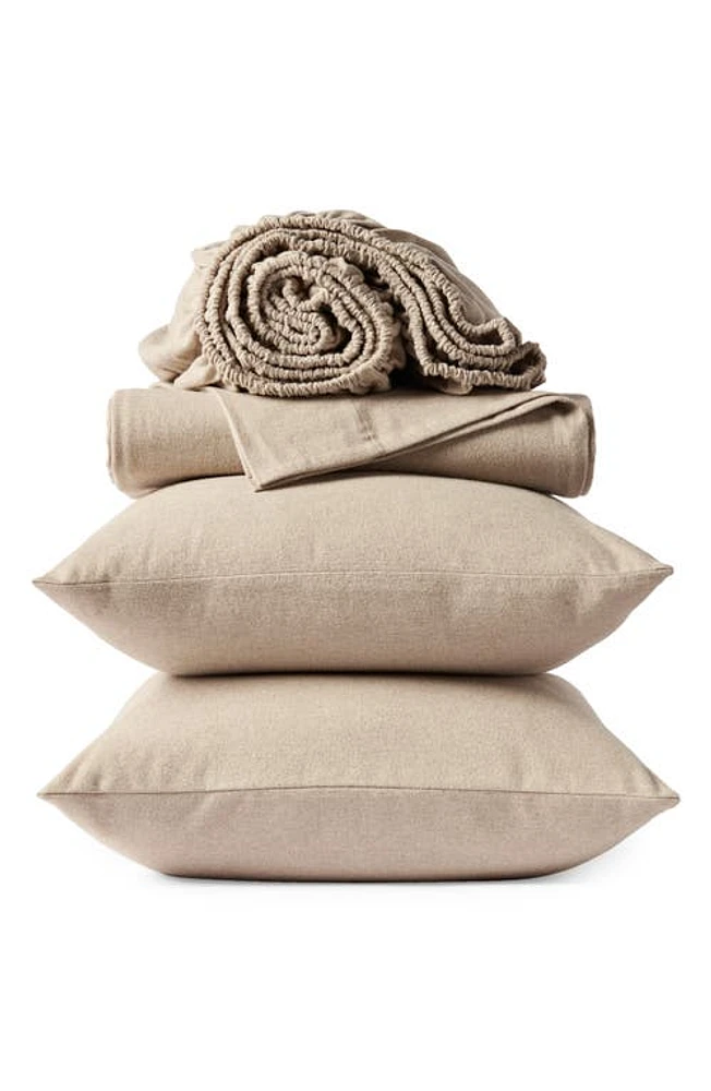 Coyuchi Cloud Brushed Organic Cotton Flannel Sheet Set in Camel Heather at Nordstrom, Size Full